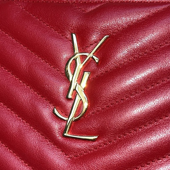 Saint Laurent Red Calfskin Matelasse Chevron Monogram pouch clutch bag - Picture 3 of 13